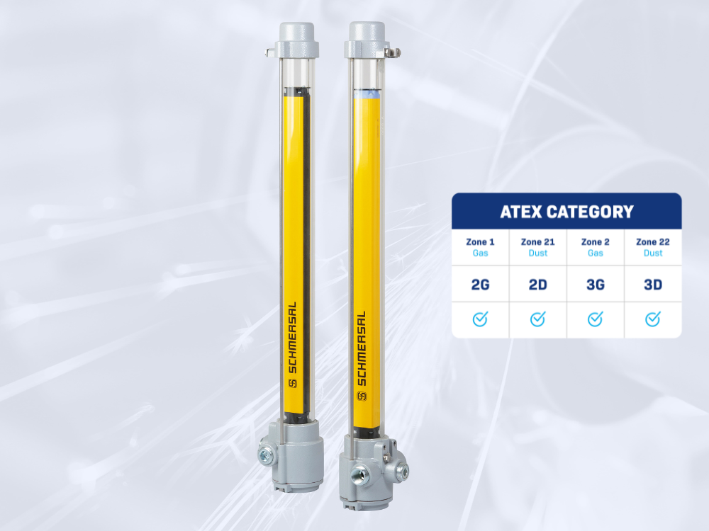 Les barrières et rideaux lumineux de sécurité SLC/SLG440 en version Ex ont été développés pour ces domaines d'application exigeants. Les dispositifs de protection optoélectroniques peuvent être utilisés dans des atmosphères particulièrement explosives de gaz et de poussières des zones 1 / 21 pour sécuriser les postes dangereux.